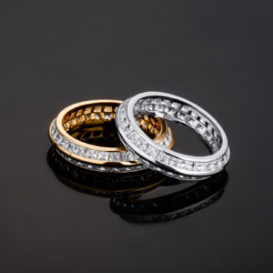 New Double Row Stainless Steel Baguette Cubic Zircon Inlay Ring Stylish T-Square Design Jewelry Hip Hop Style Number Shape Rings