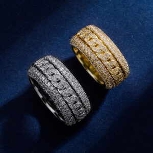 Hip Hop Brass Gold Plated Zircon Rotatable Rings for Men Fashion Jewelry Wholesale Luxury Iced Out Cuban Link Design Chunky Ring
