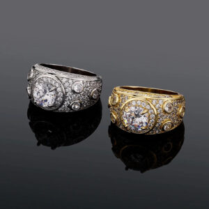 Iced Out Micro Paved Cubic Zircon Round Ring Luxury Brass Gold Plating Punk Engagement Finger Rings for Women Men Party Jewelry